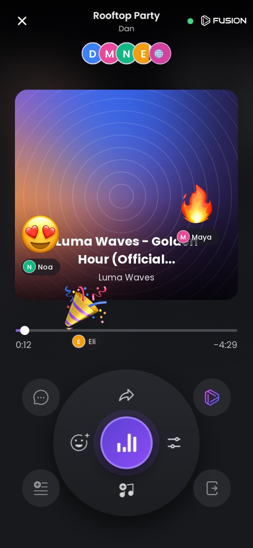 Fusion party with live emoji reactions